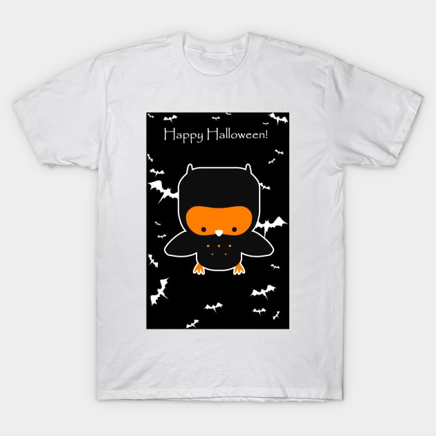 Happy Halloween - Black and Orange Owl T-Shirt by saradaboru